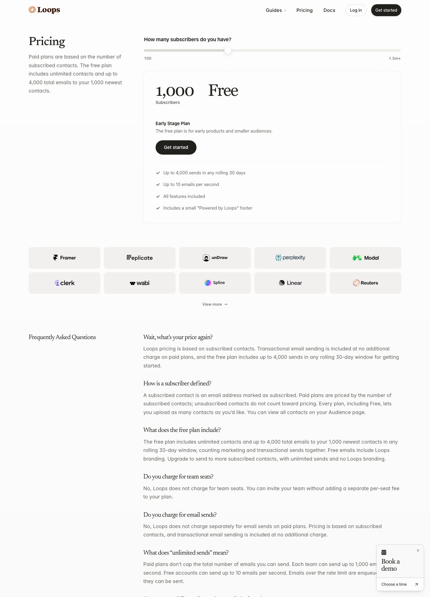 Loops pricing page, captured Oct 2026