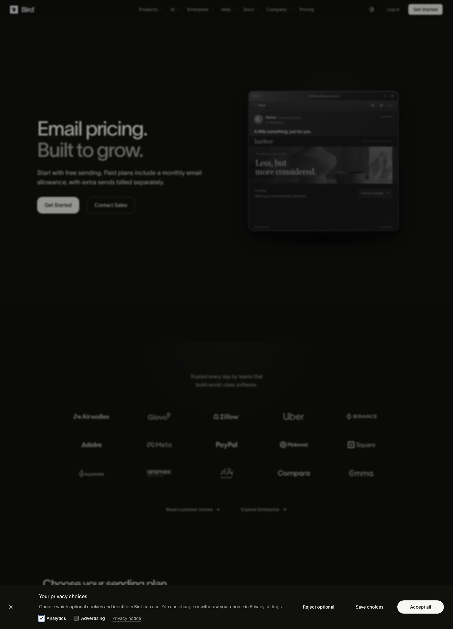 SparkPost pricing page, captured Oct 2026